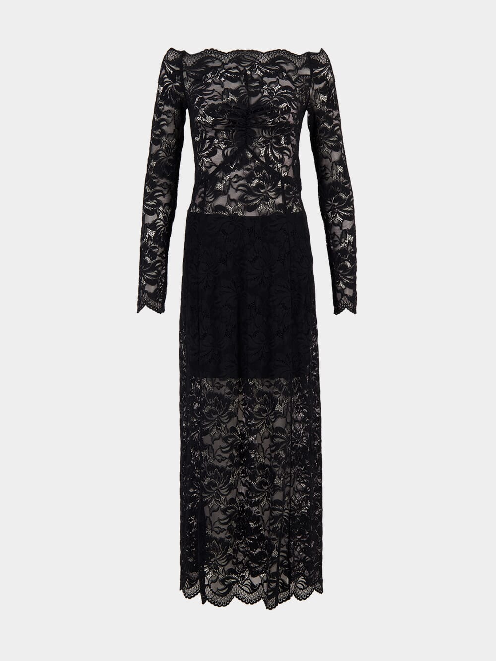 Rabanne Long Black Lace Bardot Dress