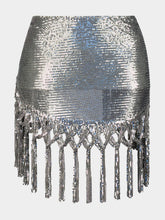 Rabanne Silver Metallic Belted Mini Skirt with Fringe