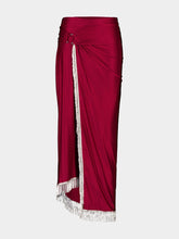 Ruby Red Draped Jersey Midi Skirt