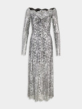 Rabanne Silver Foil Lace Long Dress
