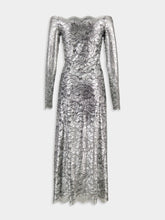 Rabanne Silver Foil Lace Long Dress