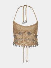 Rabanne Light Gold Beaded Crochet Tie-Back Bralette