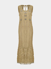 Rabanne Light Gold Crochet Long Dress with Silver Beads