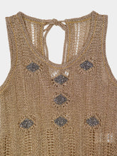 Rabanne Light Gold Crochet Long Dress with Silver Beads