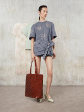 Rabanne Striped White and Blue Cotton Poplin Mini Shorts