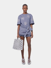 Rabanne Striped White and Blue Embroidered T-Shirt