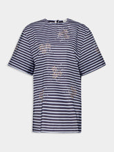 Rabanne Striped White and Blue Embroidered T-Shirt