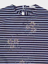 Rabanne Striped White and Blue Embroidered T-Shirt