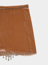 Rabanne Camel Velvet Midi Skirt with Crystal Embroidery