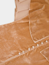 Rabanne Camel Velvet Top with Crystal Buttons and Floral Embroidery