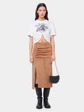 Caramel Draped Suede Midi Skirt | PDP - Fashion Clinic