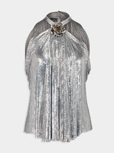 Rabanne Silver Halter-Neck Top with Flower Detail