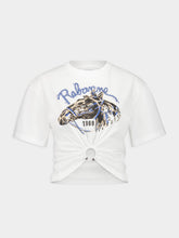 Rabanne White T-shirt with Horse Print and Piercing Detail