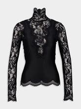 Rabanne Black Long-Sleeve Lace and Jersey Top