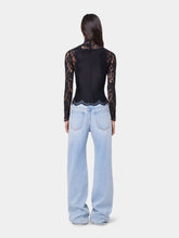 Rabanne Black Long-Sleeve Lace and Jersey Top