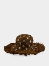 Rabanne Dark Brown Raffia Bucket Hat with 1969 Discs