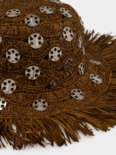 Rabanne Dark Brown Raffia Bucket Hat with 1969 Discs