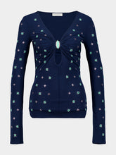 Rabanne Navy Embellished Ruched V-Neck Cupro Top