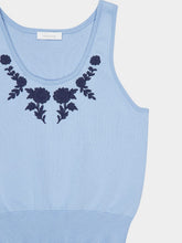Rabanne Blue Floral Embroidered Knit Tank
