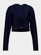 Rabanne Deep Navy Satin Crop Top with Piercing Detail