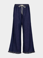 Zimmermann Atlantic Blue Wide Leg Trousers with Rhiannon Fringe
