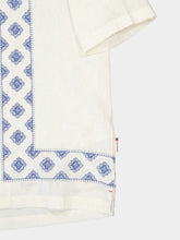 Orlebar Brown White and Blue Maitan Embroidery Cotton Shirt
