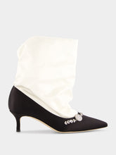 Manolo Blahnik Lamik Black and Cream Satin Shoe Booties
