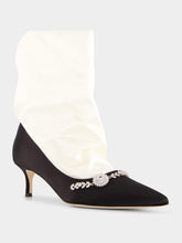 Manolo Blahnik Lamik Black and Cream Satin Shoe Booties