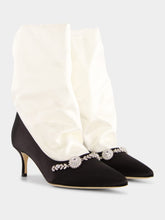 Manolo Blahnik Lamik Black and Cream Satin Shoe Booties