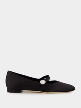 Manolo Blahnik Black Satin Embellished Mary Jane Flats