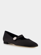 Manolo Blahnik Black Satin Embellished Mary Jane Flats