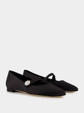 Manolo Blahnik Black Satin Embellished Mary Jane Flats