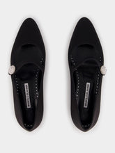 Manolo Blahnik Black Satin Embellished Mary Jane Flats
