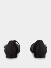 Manolo Blahnik Black Satin Embellished Mary Jane Flats