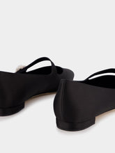 Manolo Blahnik Black Satin Embellished Mary Jane Flats