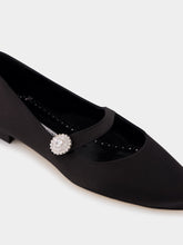 Manolo Blahnik Black Satin Embellished Mary Jane Flats
