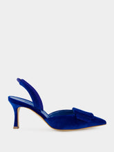 Manolo Blahnik Maysli Blue Velvet Buckle Detail Slingback Pumps