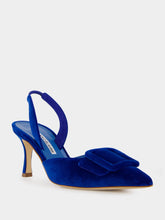 Manolo Blahnik Maysli Blue Velvet Buckle Detail Slingback Pumps