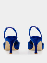 Manolo Blahnik Maysli Blue Velvet Buckle Detail Slingback Pumps