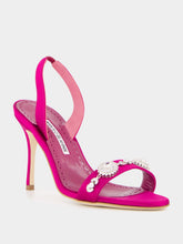 Manolo Blahnik Pink Satin Embellished Slingback Sandals