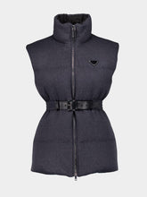 Prada Dark Grey Belted Down-Padded Wool Gilet
