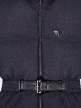 Prada Dark Grey Belted Down-Padded Wool Gilet