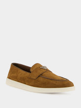 Prada Cocoa Brown Suede Loafers with Logo Detail