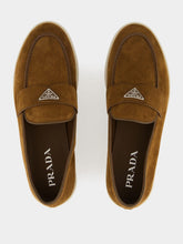 Prada Cocoa Brown Suede Loafers with Logo Detail