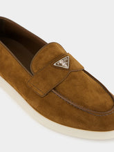 Prada Cocoa Brown Suede Loafers with Logo Detail