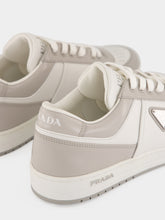 Prada White and Grey Downtown Leather Low-Top Sneakers