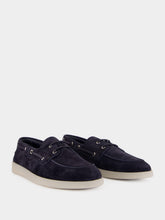 Prada Navy Suede Boat Shoes with Laces