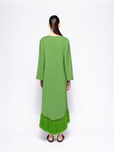 Paula Onyx Treetop Chenille Embroidered Dress with Fringes
