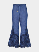 Zimmermann Railway Blue Coco Embroidered Denim Pant