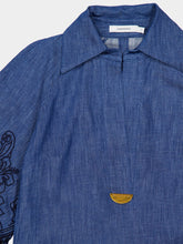 Zimmermann Railway Blue Coco Embroidered Denim Midi Dress